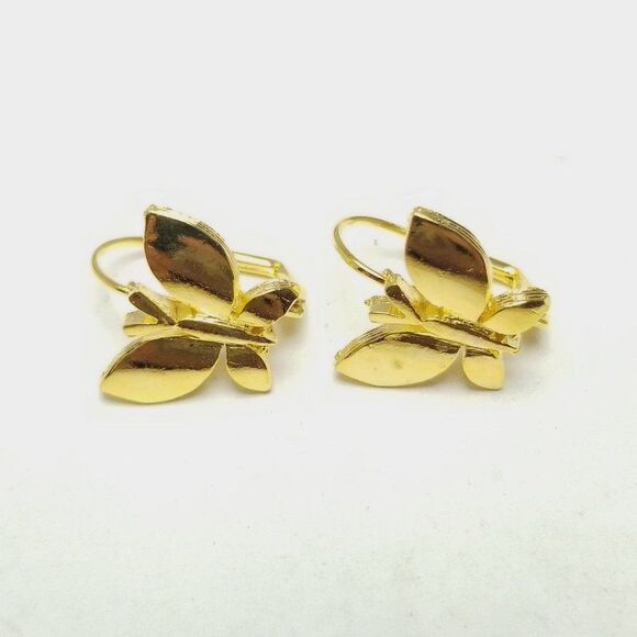 Vintage Shiny Butterfly Earrings, Gold Tone Insect Bug, Nice Size, Estate - Picture 1 of 6